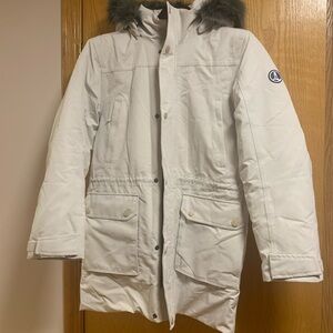Lands' End White Parka with Faux Fur Trim